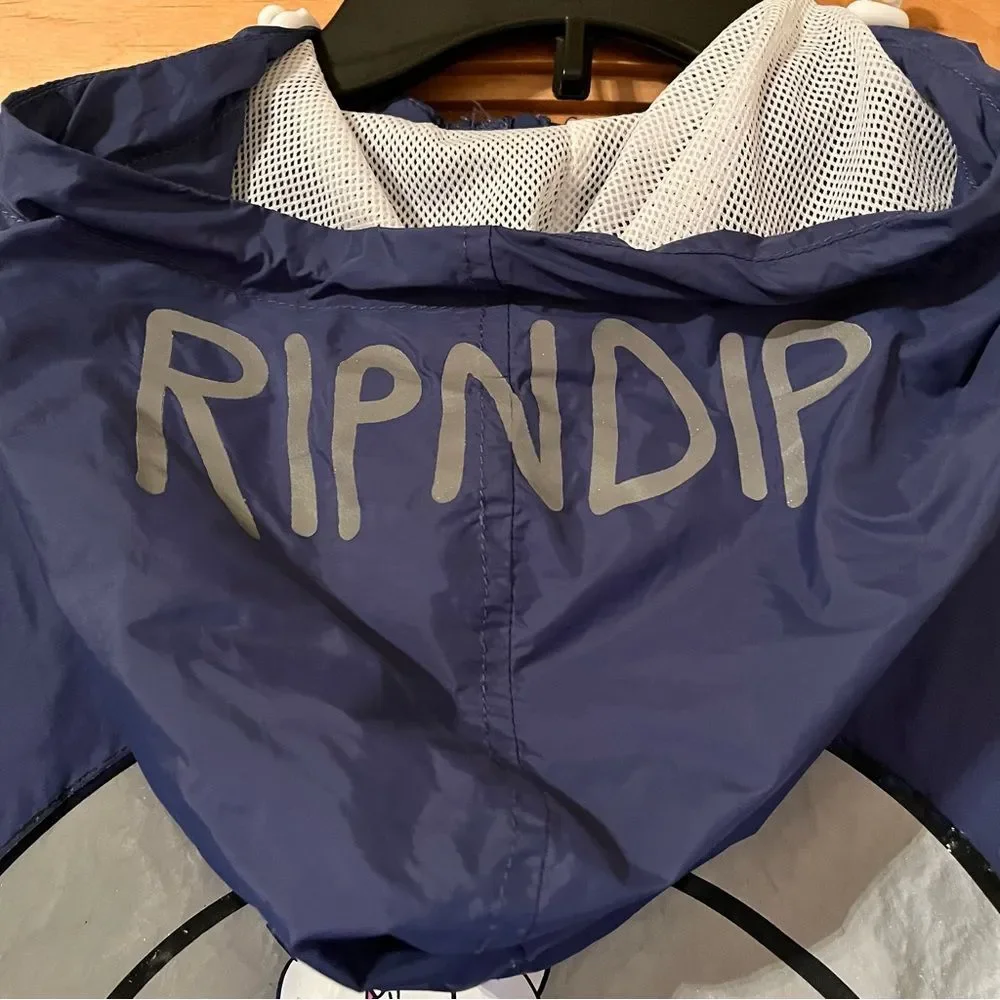 Ripndip Men’s Size Small Navy Windbreaker Jacket Smiley Cat Animal Lover Fun